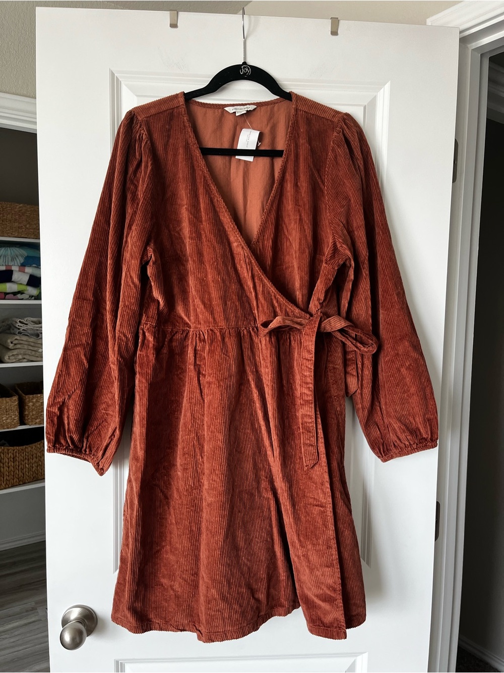 NWT American Eagle Outfitters Corduroy Wrap Dress in Rust